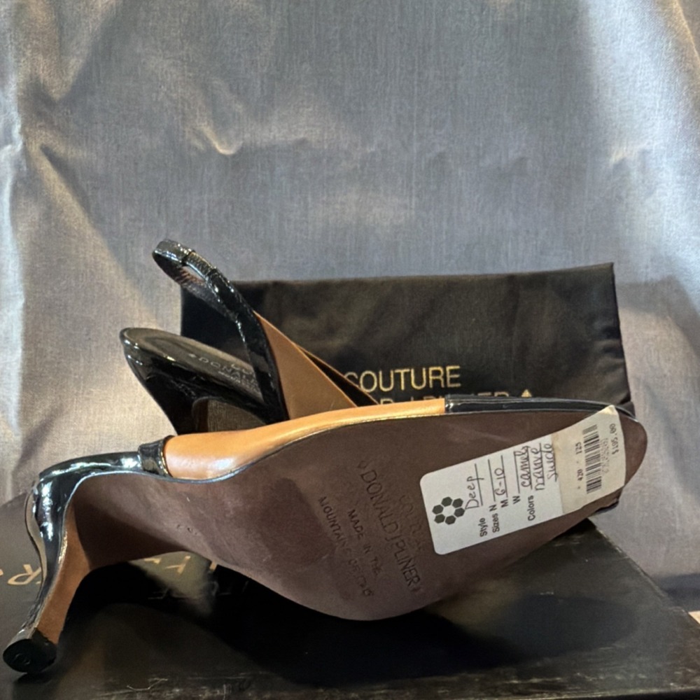 Donald J Pliner Slingback Stiletto Heels Cap Toe Colorblock Camel Black. Y2K - Picture 4 of 5